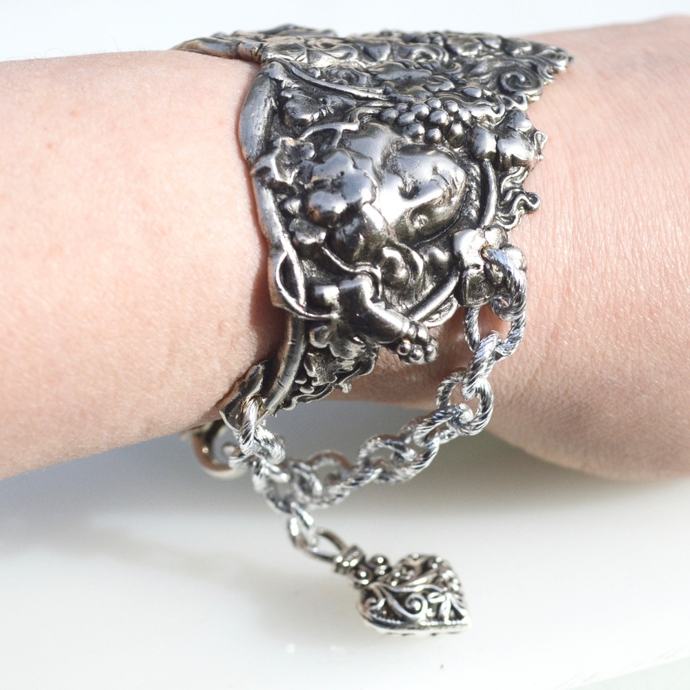 Art Nouveau Silver Lady Face Cuff Bracelet Silver - Picture 2 of 8